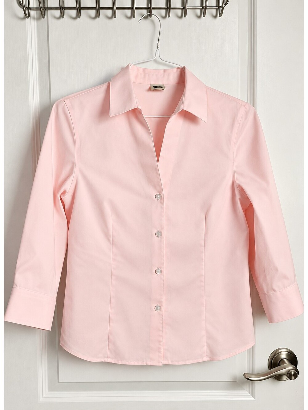 Anne Klein Light Pink 3/4 Sleeve Button Front Blouse Shirt